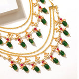 Pearl Elegance Royal Green Drop Earrings Chain Set