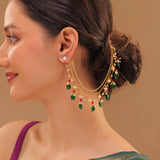 Pearl Elegance Royal Green Drop Earrings Chain Set