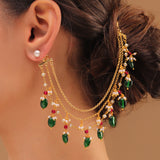 Pearl Elegance Royal Green Drop Earrings Chain Set