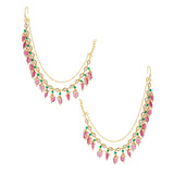 Pearl Elegance Royal Pink Drop Ethnic Earrings Chain Set