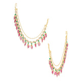 Pearl Elegance Royal Pink Drop Ethnic Earrings Chain Set
