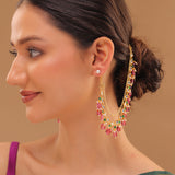 Pearl Elegance Royal Pink Drop Ethnic Earrings Chain Set