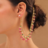 Pearl Elegance Royal Pink Drop Ethnic Earrings Chain Set