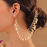 Pearl Elegance Ivory Pearl Drop Ethnic Earrings Chain Set