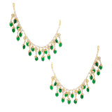 Pearl Elegance Emerald Green Drop Ethnic Earrings Chain Set
