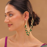 Pearl Elegance Emerald Green Drop Ethnic Earrings Chain Set