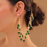 Pearl Elegance Emerald Green Drop Ethnic Earrings Chain Set