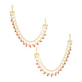 Pearl Elegance Royal Pink Floral Drop Ethnic Earrings Chain Set