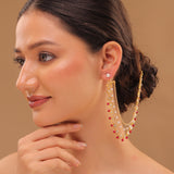 Pearl Elegance Royal Pink Floral Drop Ethnic Earrings Chain Set