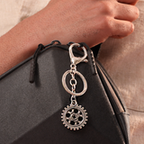 Gear Up Silver Oxidised Bag Charm Keychain