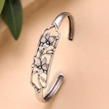 Phulwari Kusum Floral Oxidised Silver Cuff Bracelet