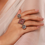 Phulwari Kusuma Oxidised Floral Statement Ring