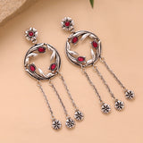 Phulwari Kusum Oxidised Floral Chain Dangler Earrings