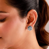 Sacred Symbols Blue Eye Halo Studs
