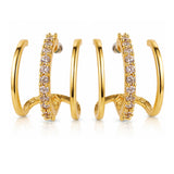 Trendy Golden Curve CZ Stud Earrings