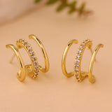 Trendy Golden Curve CZ Stud Earrings