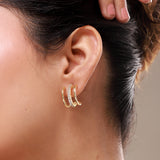Trendy Golden Curve CZ Stud Earrings