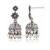 Phoolwari Silver Bloom Jhumka Earrings