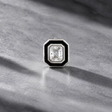 Men Collection Silver Finish American Diamond Octagonal Enamel Stud Earring for Everyday Styling