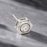 Men Collection Silver American Diamond Hexagon Stud Earring for Men with Everyday and Classic Styling