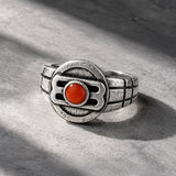 Men Collection Shiv Third Eye Red Enamel Adjustable Silver Tone Brass Finger Ring for Men Mahadev Design