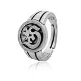Men Collection Carved Om Symbol Round Face Adjustable Silver Tone Brass Finger Ring for Men Spiritual Design