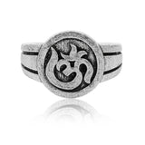 Men Collection Carved Om Symbol Round Face Adjustable Silver Tone Brass Finger Ring for Men Spiritual Design
