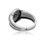 Men Collection Carved Om Symbol Round Face Adjustable Silver Tone Brass Finger Ring for Men Spiritual Design