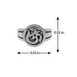 Men Collection Carved Om Symbol Round Face Adjustable Silver Tone Brass Finger Ring for Men Spiritual Design