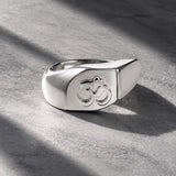 Men Collection Om Symbol Adjustable Silver Tone Brass Finger Ring for Men Engraved Spiritual Design