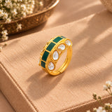 Meher - Diwan ring, Women Gold Kundan Enamel Ring