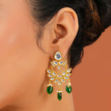 Meher - Shahkaar Dangler Earring, Women Gold Green Dangler