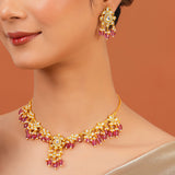 Meher - Gul Mahal necklace, Women Gold Pink Bridal Set
