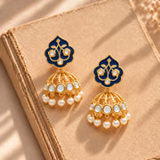 Meher - Gulzar Blue Jhumki Earring, Women Gold Blue Jhumki