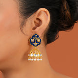 Meher - Gulzar Blue Jhumki Earring, Women Gold Blue Jhumki