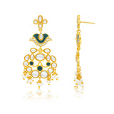 Meher - Firdaus  Dangler Earring, Women Gold Green Peacock
