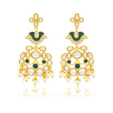 Meher - Firdaus  Dangler Earring, Women Gold Green Peacock