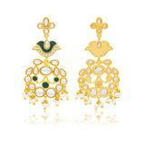 Meher - Firdaus  Dangler Earring, Women Gold Green Peacock