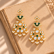 Meher - Firdaus  Dangler Earring, Women Gold Green Peacock
