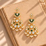 Meher - Firdaus  Dangler Earring, Women Gold Green Peacock
