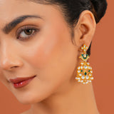 Meher - Firdaus  Dangler Earring, Women Gold Green Peacock
