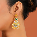 Meher - Firdaus  Dangler Earring, Women Gold Green Peacock