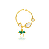 Meher - Naqsh Nose ring, Women Gold Kundan Green Nath