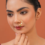 Meher - Naqsh Nose ring, Women Gold Kundan Green Nath