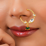 Meher - Naqsh Nose ring, Women Gold Kundan Green Nath