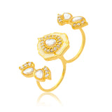 Meher - Gul two finger ring, Women Gold Floral Kundan Ring