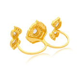 Meher - Gul two finger ring, Women Gold Floral Kundan Ring