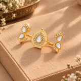 Meher - Gul two finger ring, Women Gold Floral Kundan Ring
