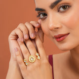 Meher - Gul two finger ring, Women Gold Floral Kundan Ring