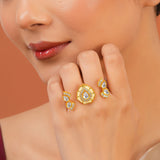 Meher - Gul two finger ring, Women Gold Floral Kundan Ring